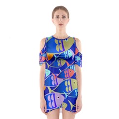 Sea Fish Illustrations Shoulder Cutout One Piece Dress by Mariart