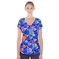 Sea Fish Illustrations Short Sleeve Front Detail Top by Mariart