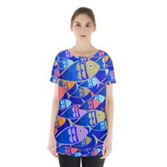 Sea Fish Illustrations Skirt Hem Sports Top