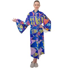 Sea Fish Illustrations Maxi Velvet Kimono by Mariart