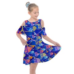 Sea Fish Illustrations Kids  Shoulder Cutout Chiffon Dress