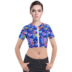 Sea Fish Illustrations Short Sleeve Cropped Jacket by Mariart