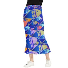 Sea Fish Illustrations Maxi Fishtail Chiffon Skirt