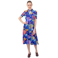 Sea Fish Illustrations Keyhole Neckline Chiffon Dress by Mariart