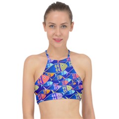 Sea Fish Illustrations Halter Bikini Top