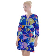 Sea Fish Illustrations Open Neck Shift Dress by Mariart