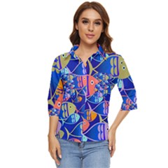 Sea Fish Illustrations Women s Quarter Sleeve Pocket Shirt