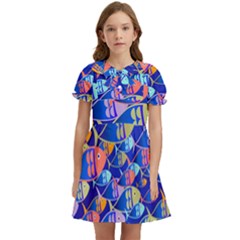 Sea Fish Illustrations Kids  Bow Tie Puff Sleeve Dress by Mariart