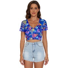 Sea Fish Illustrations V-neck Crop Top by Mariart