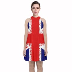 Union Jack London Flag Uk Velvet Halter Neckline Dress 