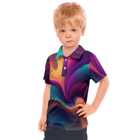 Abstract Colorful Waves Painting Kids  Polo Tee by Simbadda