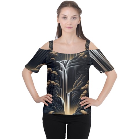 Waterfall Water Nature Springs Cutout Shoulder Tee by Simbadda