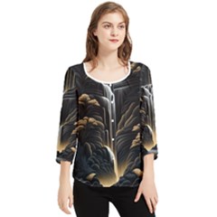 Waterfall Water Nature Springs Chiffon Quarter Sleeve Blouse by Simbadda