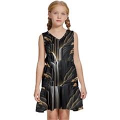 Waterfall Water Nature Springs Kids  Sleeveless Tiered Mini Dress by Simbadda