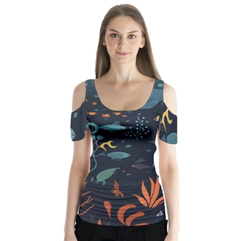 Underwater Ocean Animals Sea Butterfly Sleeve Cutout Tee  by Simbadda