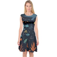 Underwater Ocean Animals Sea Capsleeve Midi Dress by Simbadda