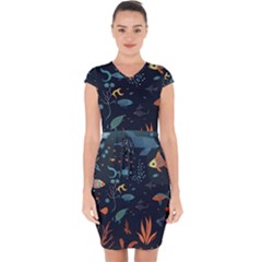 Underwater Ocean Animals Sea Capsleeve Drawstring Dress  by Simbadda