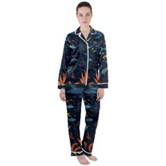 Underwater Ocean Animals Sea Women s Long Sleeve Satin Pajamas Set	 by Simbadda