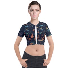 Underwater Ocean Animals Sea Short Sleeve Cropped Jacket by Simbadda