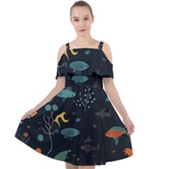 Underwater Ocean Animals Sea Cut Out Shoulders Chiffon Dress by Simbadda