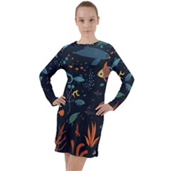 Underwater Ocean Animals Sea Long Sleeve Hoodie Dress by Simbadda