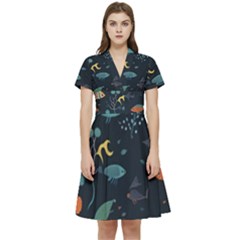 Underwater Ocean Animals Sea Short Sleeve Waist Detail Dress by Simbadda