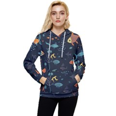 Underwater Ocean Animals Sea Women s Lightweight Drawstring Hoodie by Simbadda