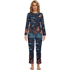 Underwater Ocean Animals Sea Womens  Long Sleeve Lightweight Pajamas Set by Simbadda