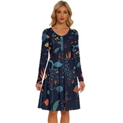 Underwater Ocean Animals Sea Long Sleeve Dress With Pocket by Simbadda