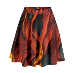 Abstract Colorful Waves Painting Art High Waist Skirt by Simbadda