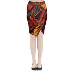 Abstract Colorful Waves Painting Art Midi Wrap Pencil Skirt by Simbadda