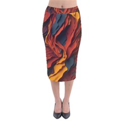 Abstract Colorful Waves Painting Art Velvet Midi Pencil Skirt by Simbadda