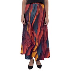 Abstract Colorful Waves Painting Art Flared Maxi Skirt by Simbadda