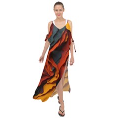 Abstract Colorful Waves Painting Art Maxi Chiffon Cover Up Dress by Simbadda