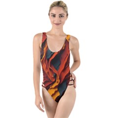 Abstract Colorful Waves Painting Art High Leg Strappy Swimsuit by Simbadda