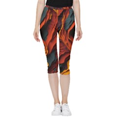 Abstract Colorful Waves Painting Art Inside Out Lightweight Velour Capri Leggings  by Simbadda