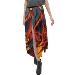 Abstract Colorful Waves Painting Art Velour Split Maxi Skirt by Simbadda