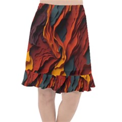 Abstract Colorful Waves Painting Art Fishtail Chiffon Skirt by Simbadda