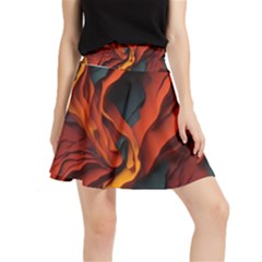 Abstract Colorful Waves Painting Art Waistband Skirt by Simbadda