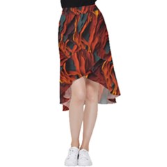 Abstract Colorful Waves Painting Art Frill Hi Low Chiffon Skirt by Simbadda