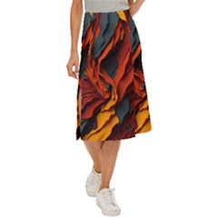 Abstract Colorful Waves Painting Art Midi Panel Skirt by Simbadda