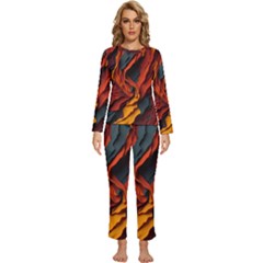 Abstract Colorful Waves Painting Art Womens  Long Sleeve Lightweight Pajamas Set by Simbadda