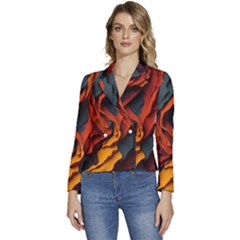 Abstract Colorful Waves Painting Art Women s Long Sleeve Revers Collar Cropped Jacket by Simbadda