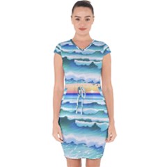 Ocean Sea Waves Beach Capsleeve Drawstring Dress  by Simbadda