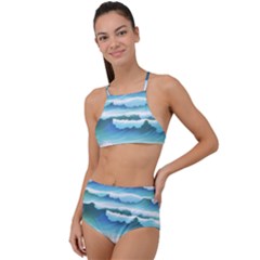 Ocean Sea Waves Beach Halter Tankini Set by Simbadda