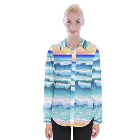 Ocean Sea Waves Beach Womens Long Sleeve Shirt by Simbadda