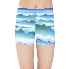 Ocean Sea Waves Beach Kids  Sports Shorts by Simbadda