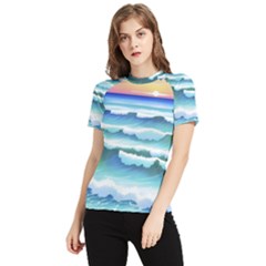 Ocean Sea Waves Beach Women s Short Sleeve Rash Guard by Simbadda