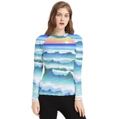 Ocean Sea Waves Beach Women s Long Sleeve Rash Guard by Simbadda