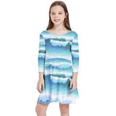 Ocean Sea Waves Beach Kids  Quarter Sleeve Skater Dress by Simbadda